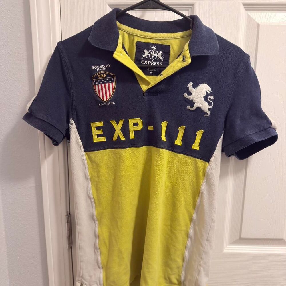 Express Fitted Polo - Navy/Chartreuse Yellow - Size Small (November 2012)